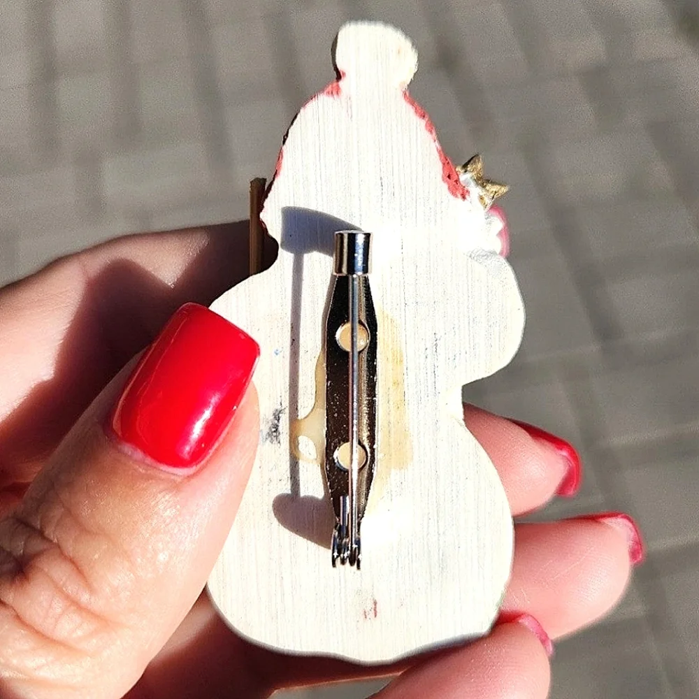 Anthropologie Resin Mixed Media Snowman Brooch